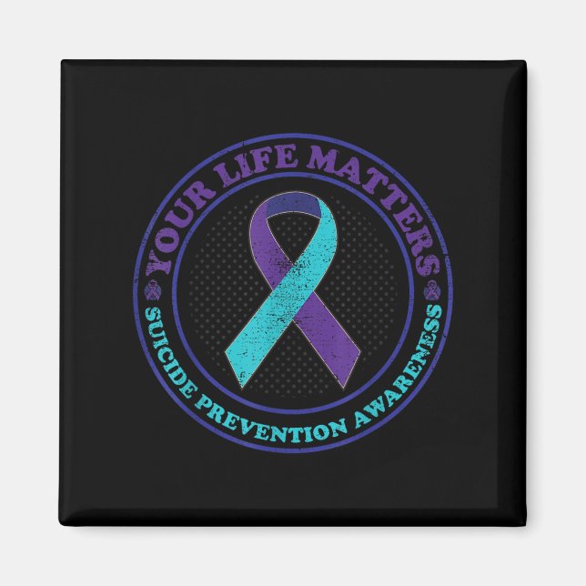 Imã Suicide Prevention Awareness Teal &amp; Purple Rib (Frente)