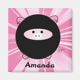 Imã Suíno Ninja personalizado em um ímã rosa