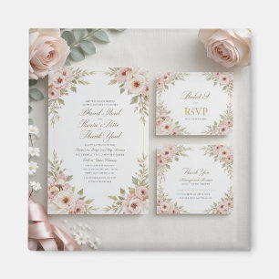 Imã Suíte de Convite para Casamento Floral Cor-de-Rosa