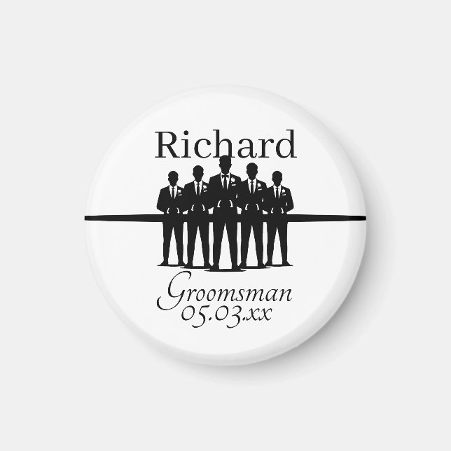 Imã Suited Groomsman Silhouette Wedding Party Name Dat (Frente)