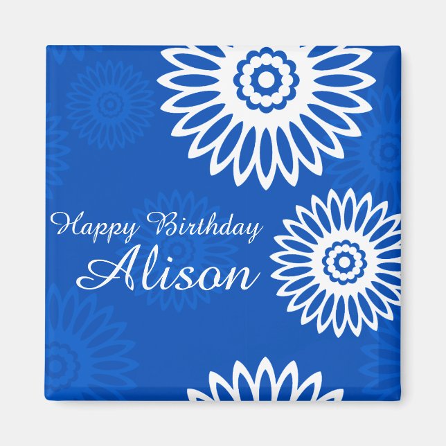 Imã Summer Blue Flores Happy Birday Name Magnet (Frente)