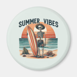 Imã Summer Vibes Skeleton Surfer Sunset Beach Design