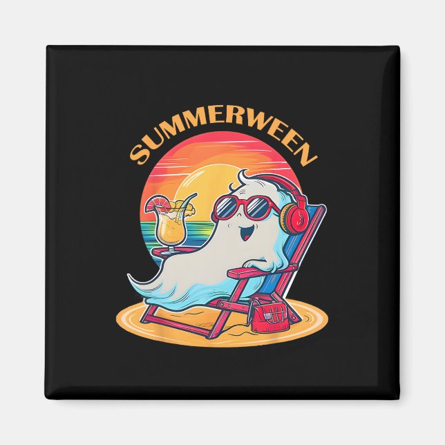 Imã SummerEntre Cute Spooky Summer Ghost Halloween Lov (Frente)