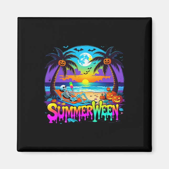 Imã Summerween Skeleton Ghost Beach Funny Spooky Hallo (Frente)