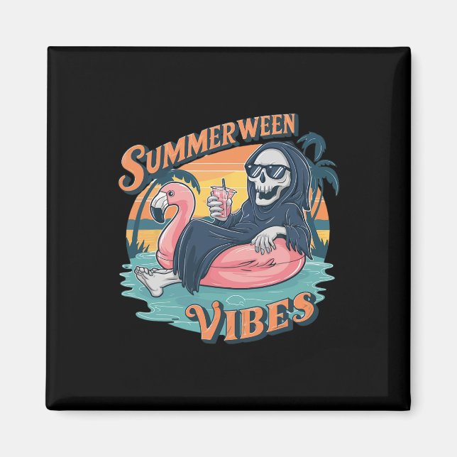 Imã Summerween Vibes Skeleton Flamingo Float Summer Ha (Frente)