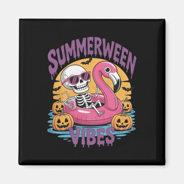 Imã Summerween Vibes Skeleton Flamingo Spooky Hallowee (Frente)