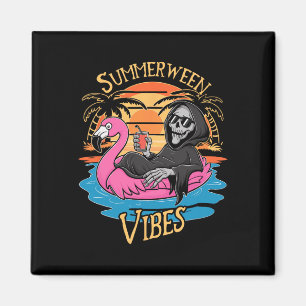 Imã Summerween Vibes Skeleton Flamingo Spooky Hallowee