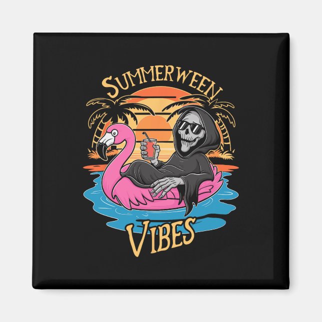 Imã Summerween Vibes Skeleton Flamingo Spooky Hallowee (Frente)