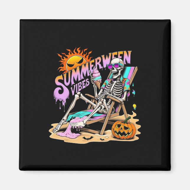 Imã Summerween Vibes Skeleton Pumpkin Férias Spooky (Frente)