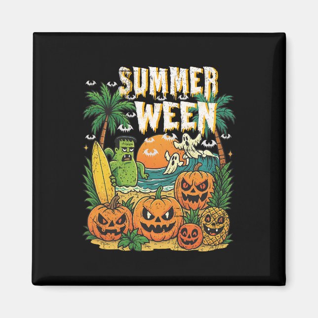 Imã Summerwin Beach Pumpkins Ghosts Surf Halloween Vi (Frente)