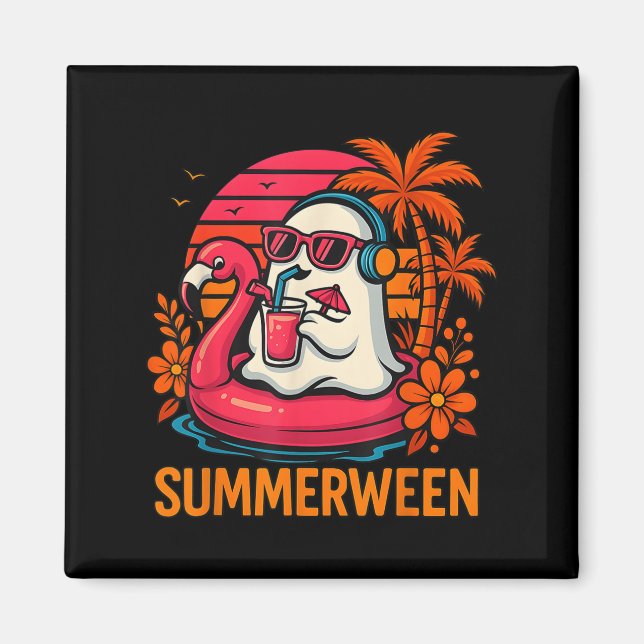 Imã Summerwin Funny Ghost Halloween Summer Flamingo B (Frente)