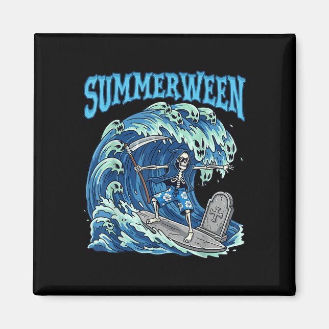 Imã Summerwin Skeleton Surf Grim Reaper Beach Spooky (Frente)