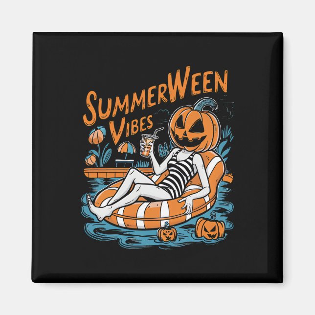 Imã Summerwin Vibes Spooky Summer Pumpkin Cute (Frente)