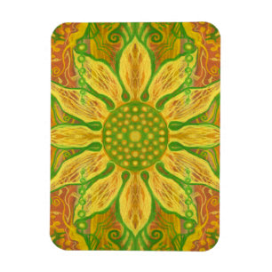 Ímã Sun Flower bohemian art amarelo laranja verde