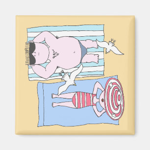 Imã Sunbathers Engraçados na Arte Desenhada na Mão de