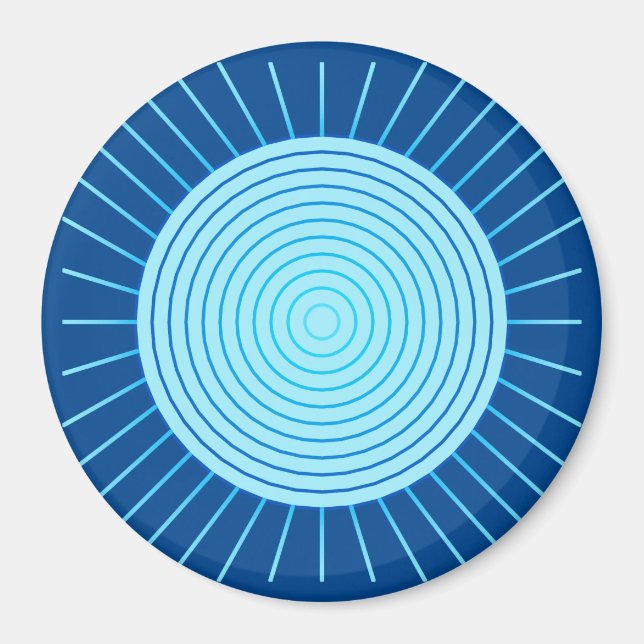 Imã Sunburst Geométrico Moderno - Azul Cobalto e Aqua (Frente)