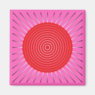 Imã Sunburst Geométrico Moderno - Fuchsia e Vermelho