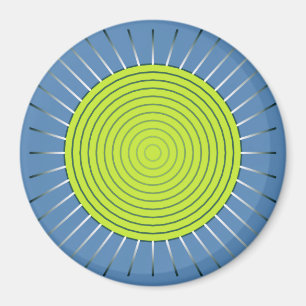 Imã Sunburst Geométrico Moderno - Limão e Azul Denim