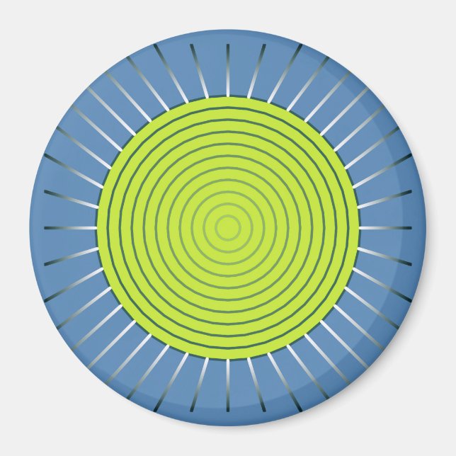 Imã Sunburst Geométrico Moderno - Limão e Azul Denim (Frente)