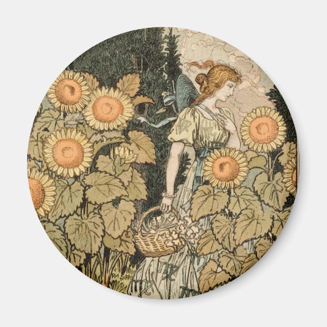 Imã Sunflower Art Nouveau Garden Grasset Woman (Frente)
