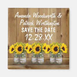 Imã Sunflower Mason Jar Burlap e Lace Salvar Data