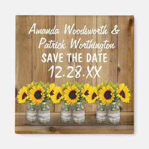 Imã Sunflower Mason Jar Burlap e Lace Salvar Data