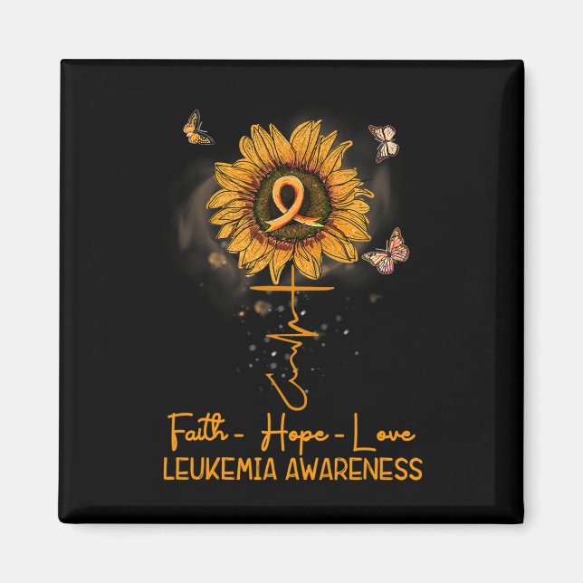 Imã Sunflower Orange Ribbon Christian Leukemia Awarene (Frente)