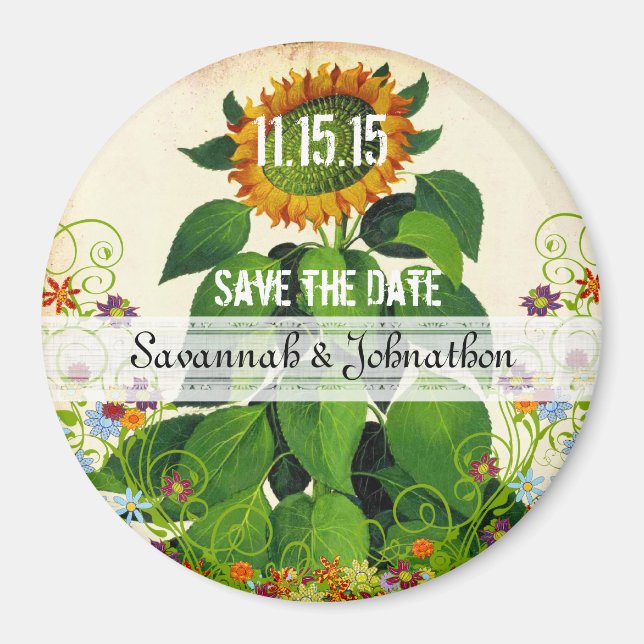 Imã Sunflower Save the Date Wedding Magnet (Frente)