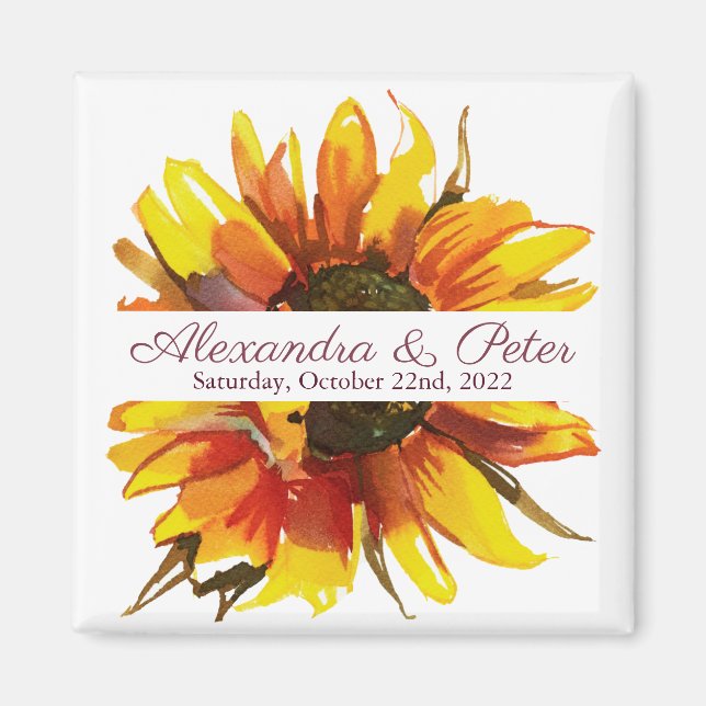 Imã Sunflower Weding Save the Date Magnet (Frente)