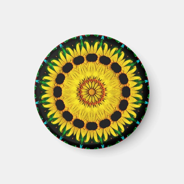 Imã Sunny Black Eyed Susan Rudbeckia Mandala Abstrato (Frente)