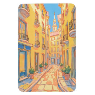 Ímã Sunny European Street Cozy Architecture Viagem Art