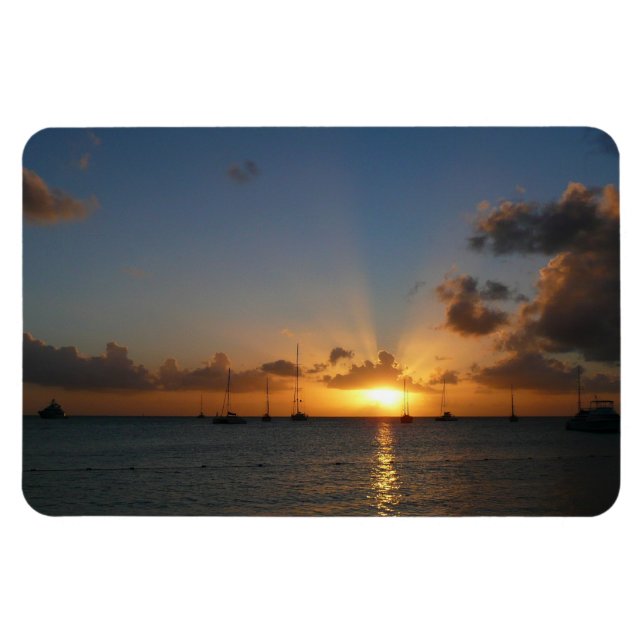 Ímã Sunset com Imagem de Paisagem Tropical de Barcos d (Horizontal)