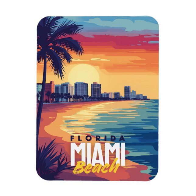 Ímã Sunset de Miami Beach | Costeira da Flórida Vibran (Vertical)