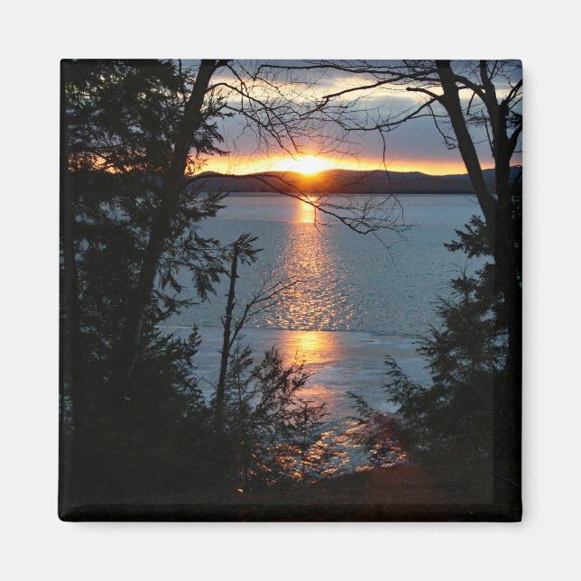 Imã Sunset Sobre Forest Lake Magnet (Frente)