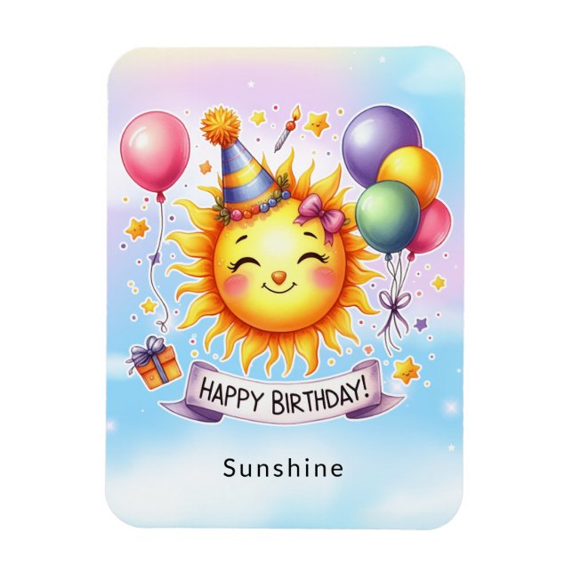Ímã Sunshine Custom Name Feliz Aniversário (Vertical)