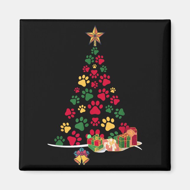 Imã Super Cute Dog Paws Print Christmas Tree  (Frente)