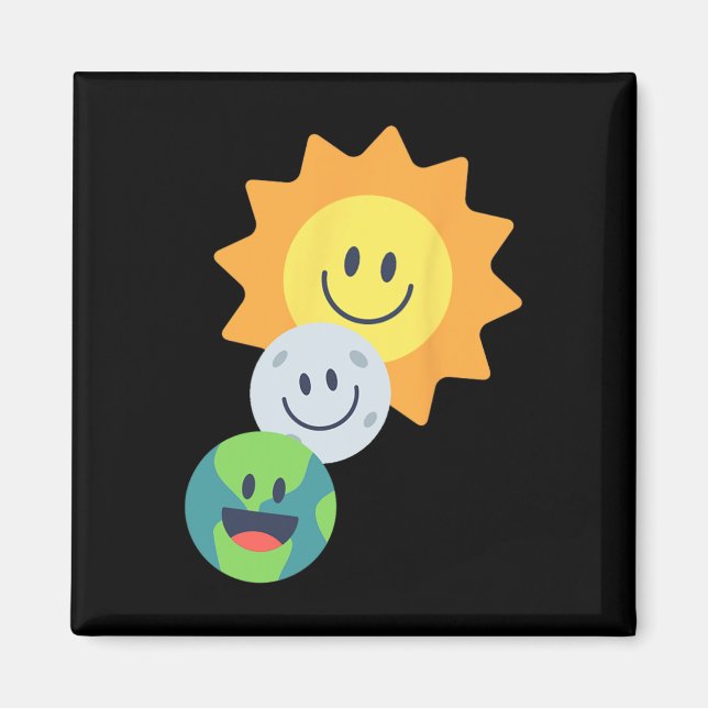 Imã Super Cute Earth Moon Sun Solar Eclipse 2024 Engra (Frente)