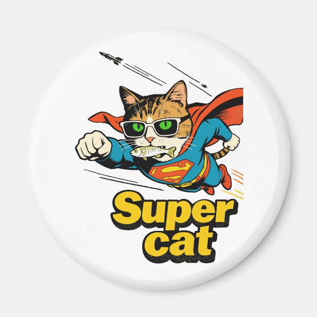 Imã Super Gato Voando com Peixe  (Frente)