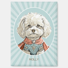 Imã Super-herói White Bichon Frisé Dog Personalizado