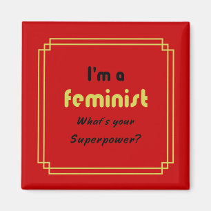 Imã Super poder slogan dourado feminista em vermelho