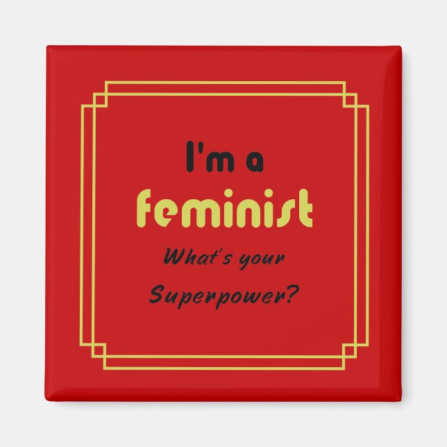 Imã Super poder slogan dourado feminista em vermelho (Frente)