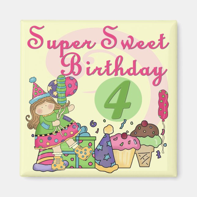 Imã Super Sweet 4th Birthday T-shirts e presentes (Frente)