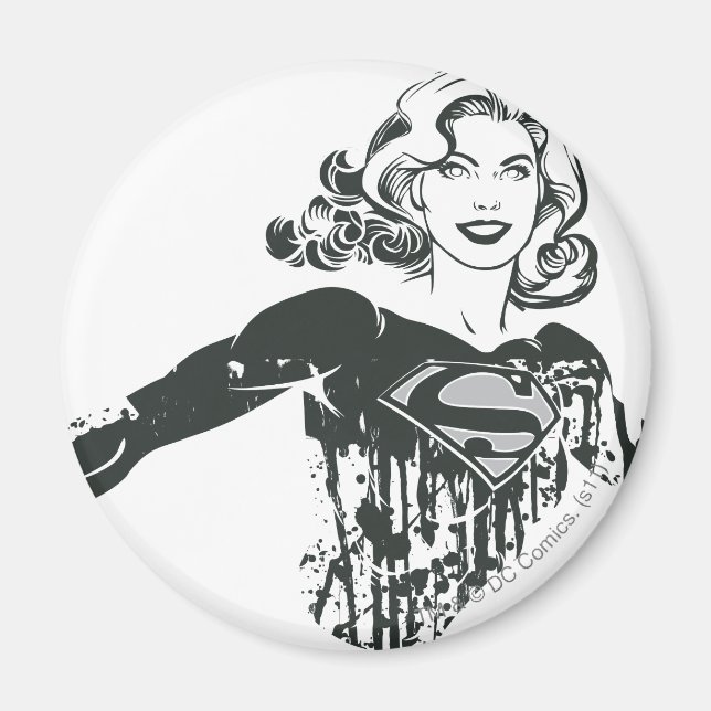 Imã Supergirl Black and White Drawing 1 (Frente)