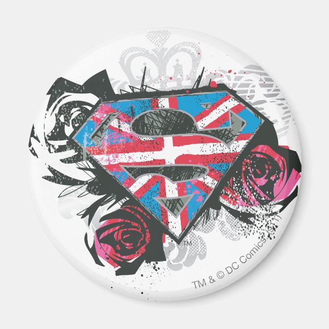 Imã Supergirl British Flag e Rosas (Frente)