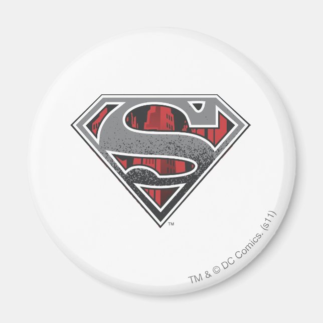 Imã Superman S-Shield | Cinza e Logotipo da Cidade Ver (Frente)