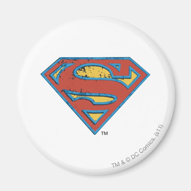 Imã Superman S-Shield | Logotipo Azul de Grunge (Frente)