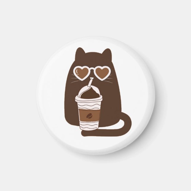Imã Suporte de Telefone com Gato Fofo Bebendo Café Gel (Frente)
