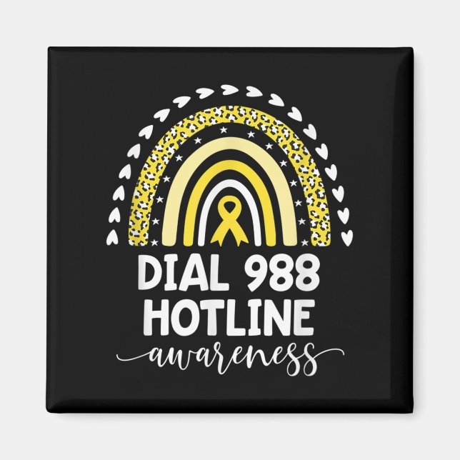 Imã Suporte para Hotline 988 do Rainbow Ribbon Amarelo (Frente)