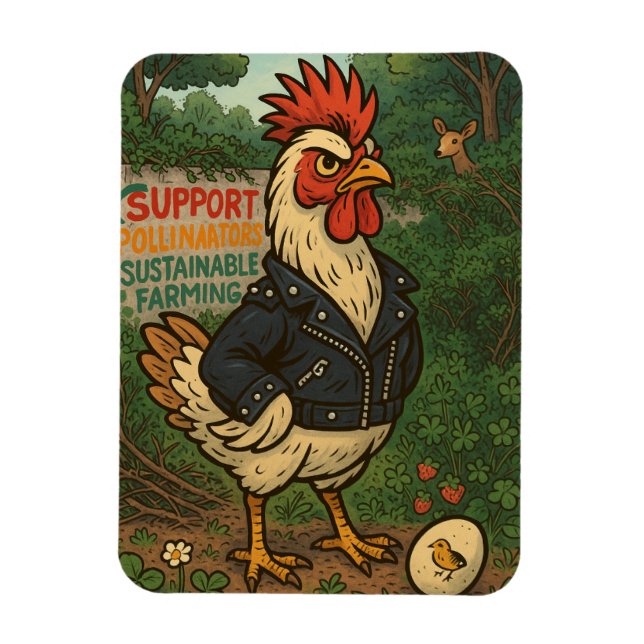 Ímã Support Polinators Cool Rooster in Leather Jacket (Vertical)
