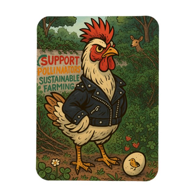 Ímã Support Polinators Cool Rooster in Leather Jacket (Vertical)